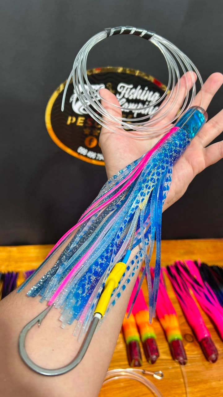 Señuelo Currican Trolling Pesca Con Fe 10" (Azul Rosa Neón)