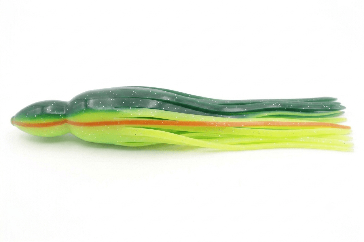Falda de Silicona para Curricán (Verde Oscuro / Verde Limón / Franja Naranja Escarchado)