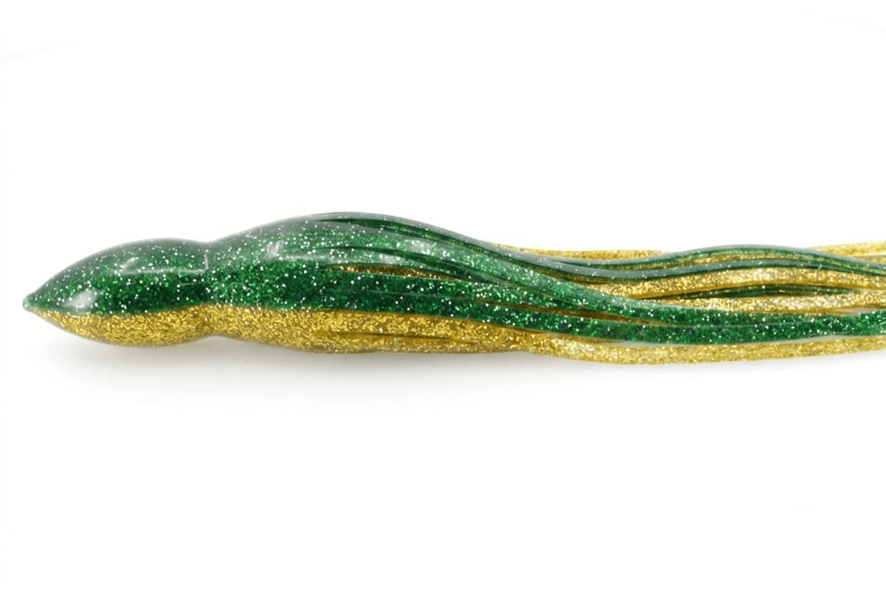 Falda de Silicona para Curricán (Dorado y Verde Esmeralda Escarchado)