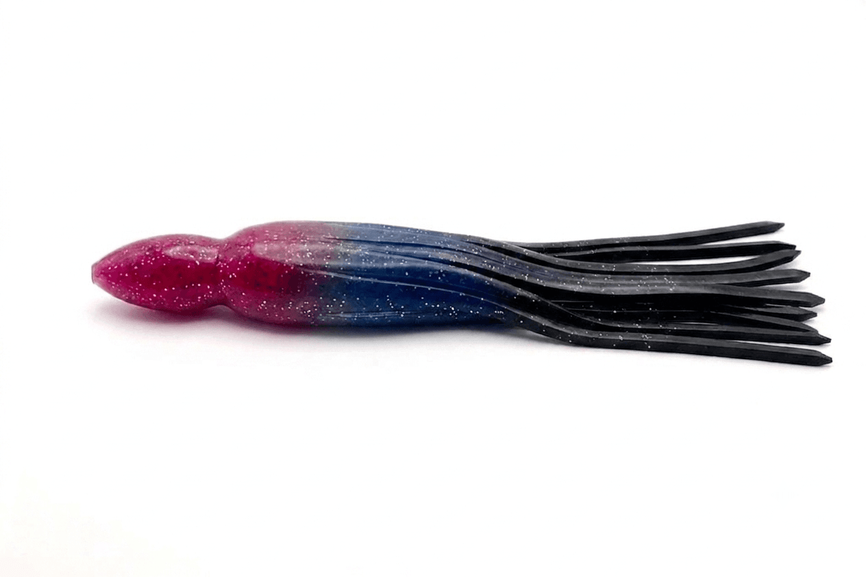 Falda de Silicona para Señuelo de Curricán (Rosa Magenta / Azul Marino con Escarcha)